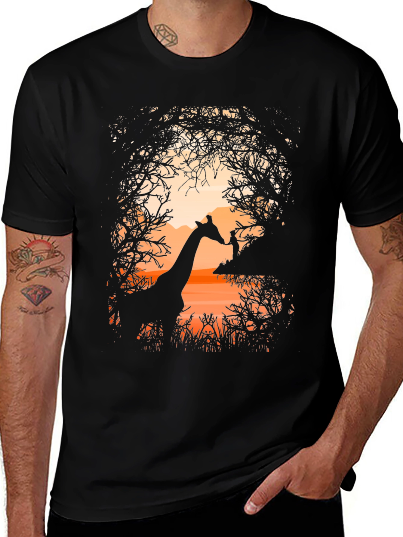 Variant 26 of Giraffe Silhouette Graphic Tee - Black