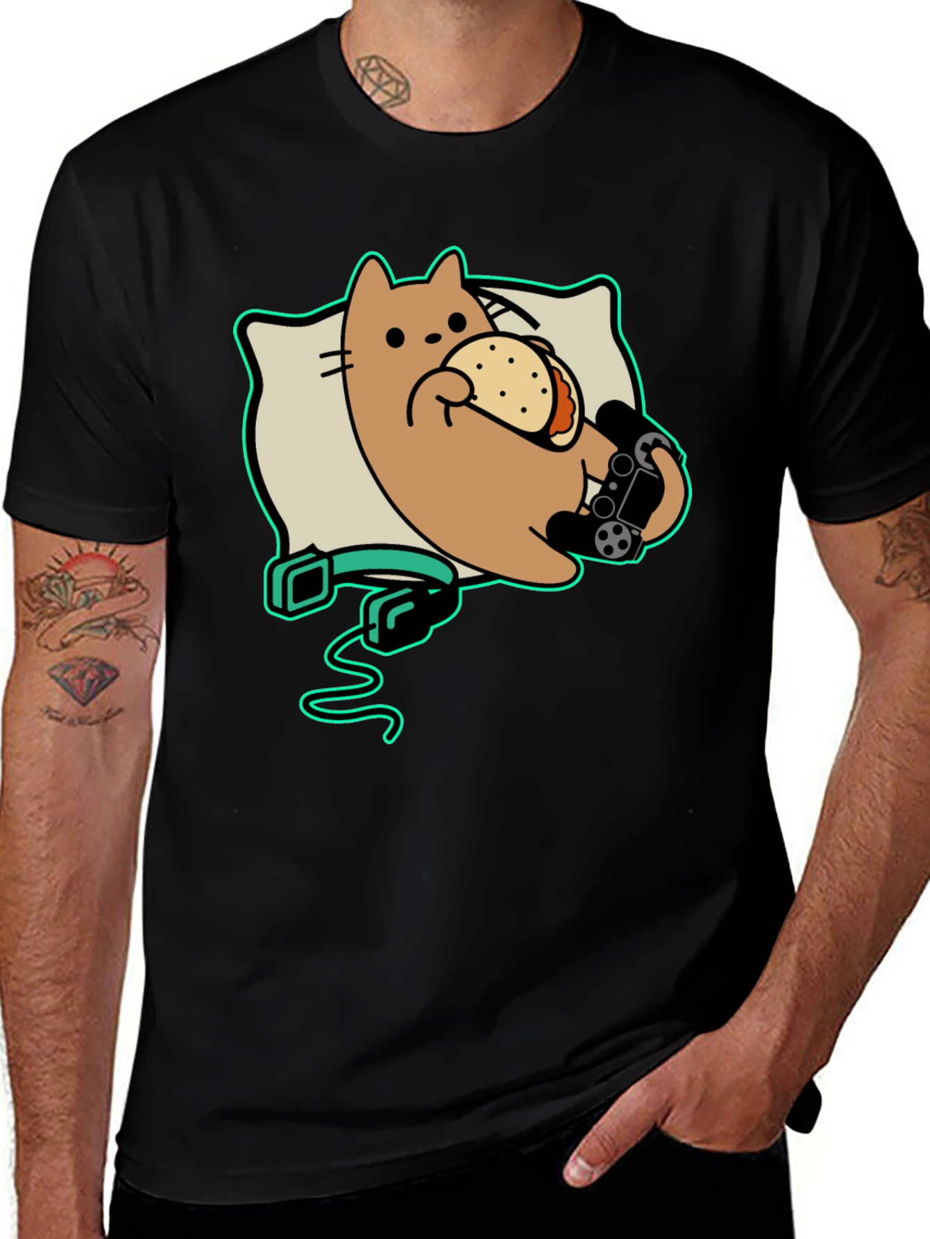 Variant 9 of Gamer Cat Taco Black T-Shirt