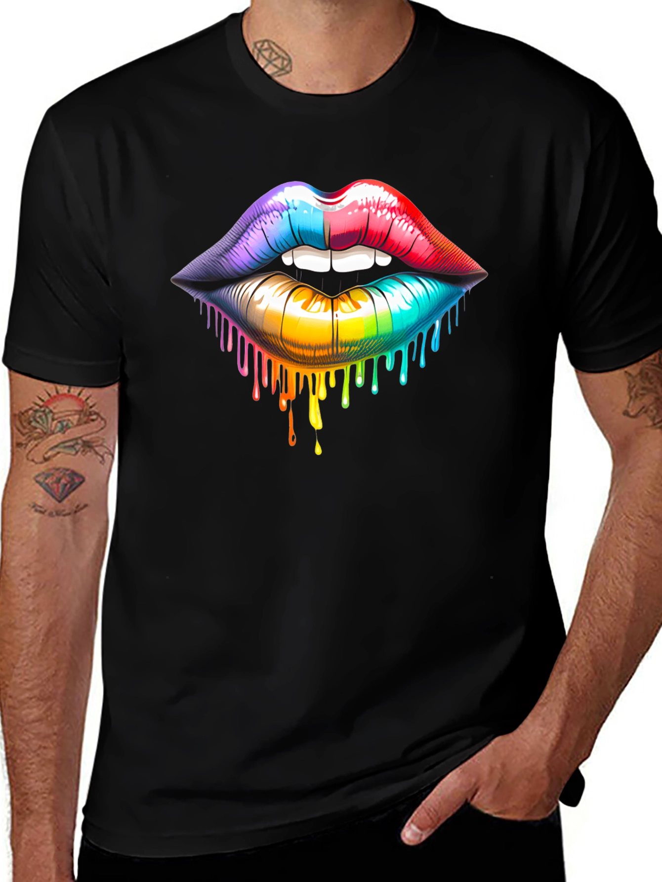 Variant 13 of Rainbow Lips Graphic Black T-Shirt - Unisex