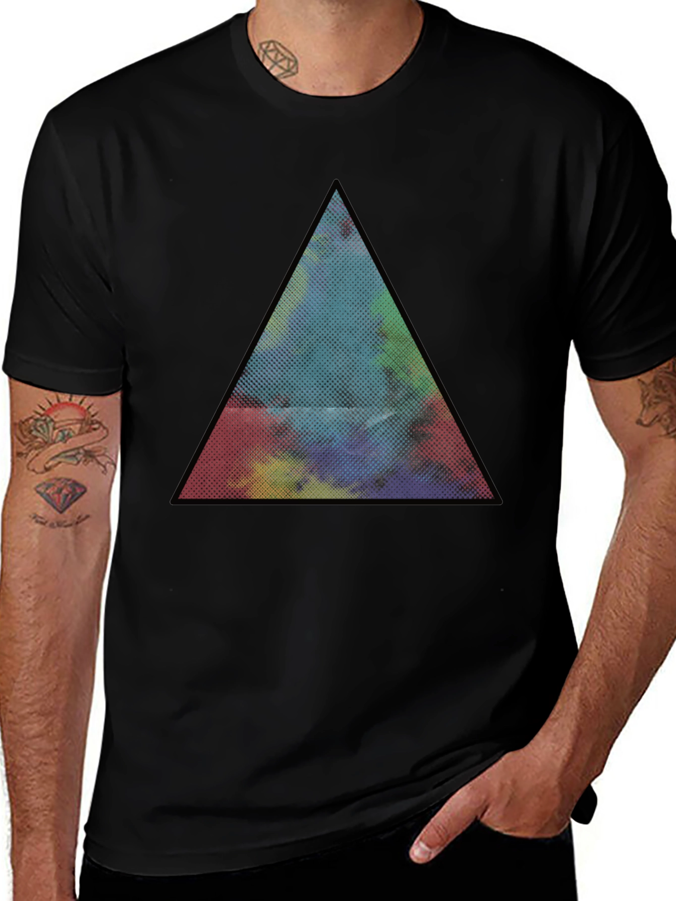 Variant 27 of Geometric Triangle Graphic Tee - Men's Black T-Shirt