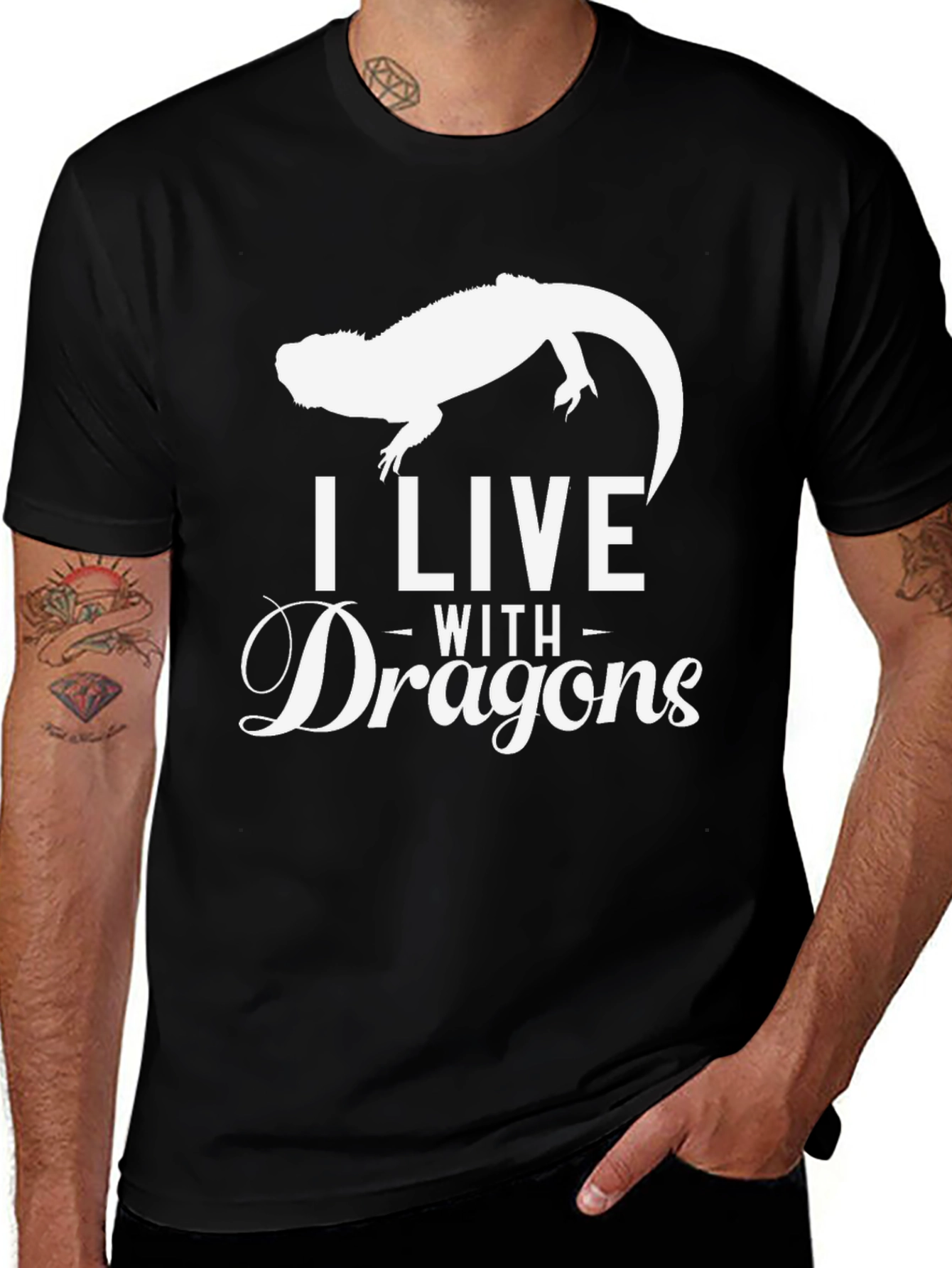 Variant 23 of I Live With Dragons T-Shirt - Reptile Lizard Pet Owner Tee