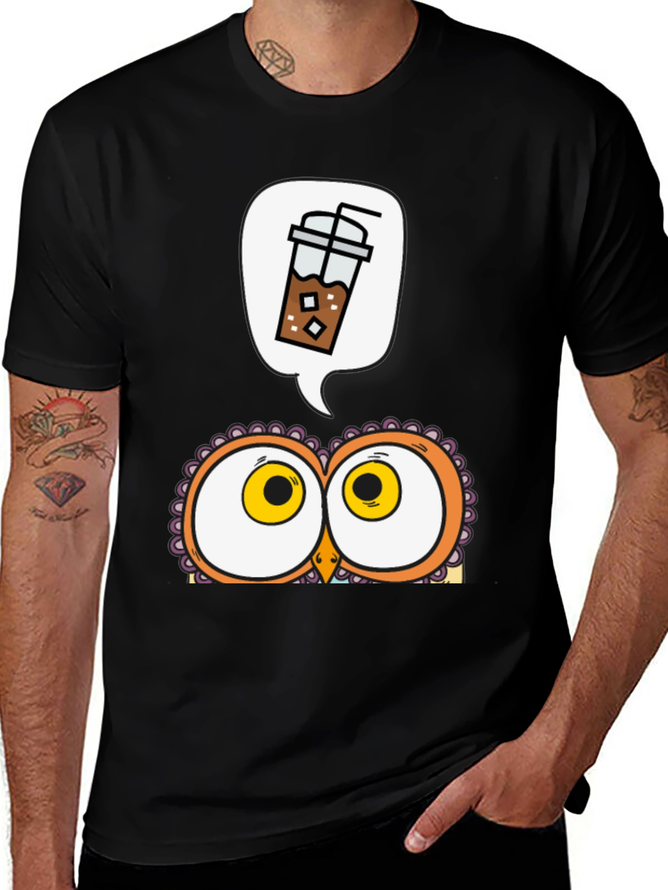 Iced Coffee Owl Graphic T-Shirt