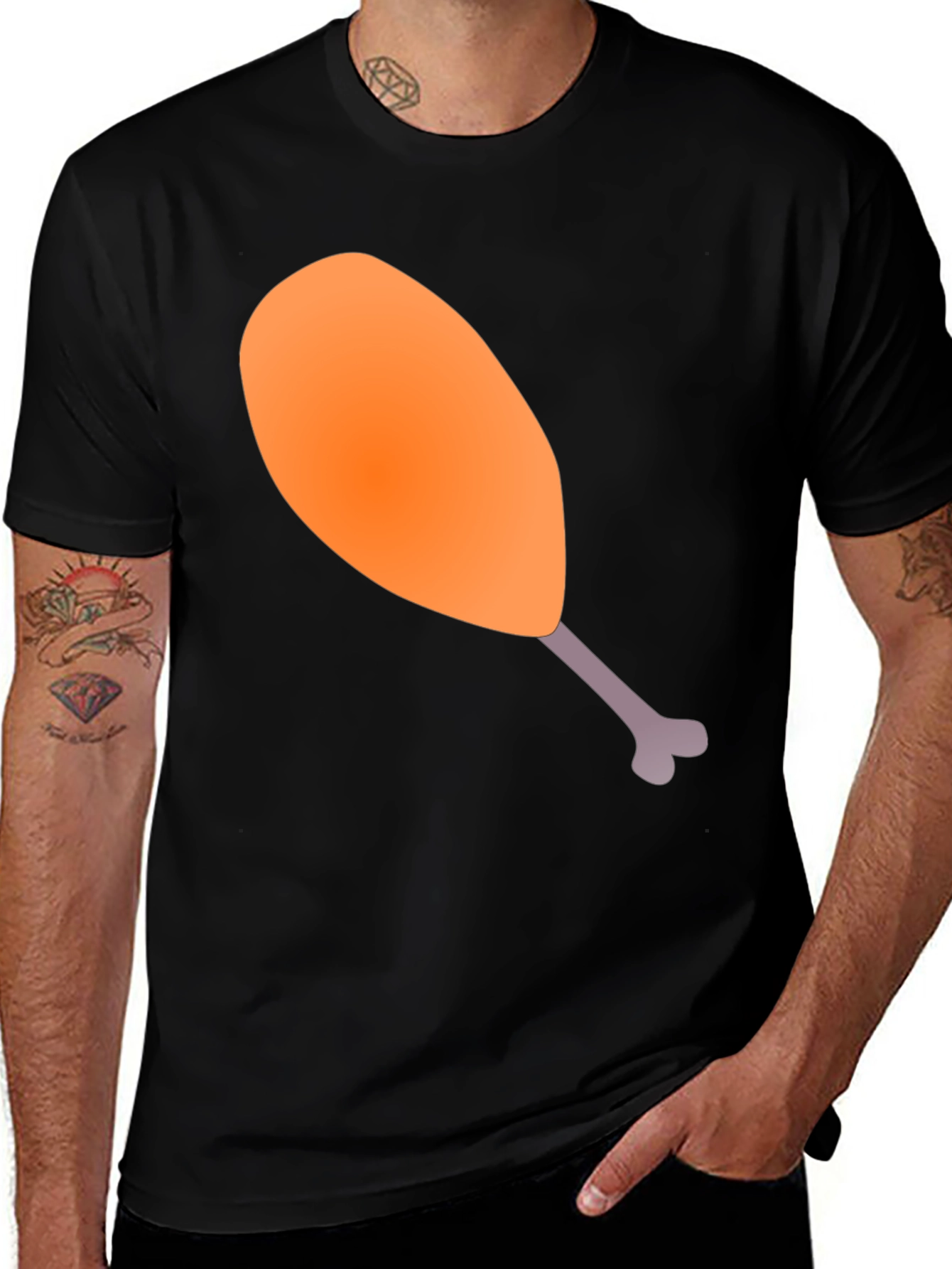 Variant 26 of Funny Chicken Leg Graphic Tee - Black Unisex T-Shirt