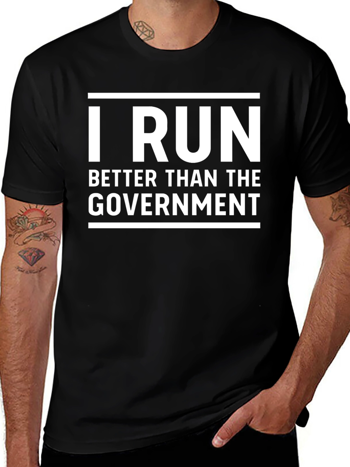 Black I Run Better Than The Government T-Shirt main image