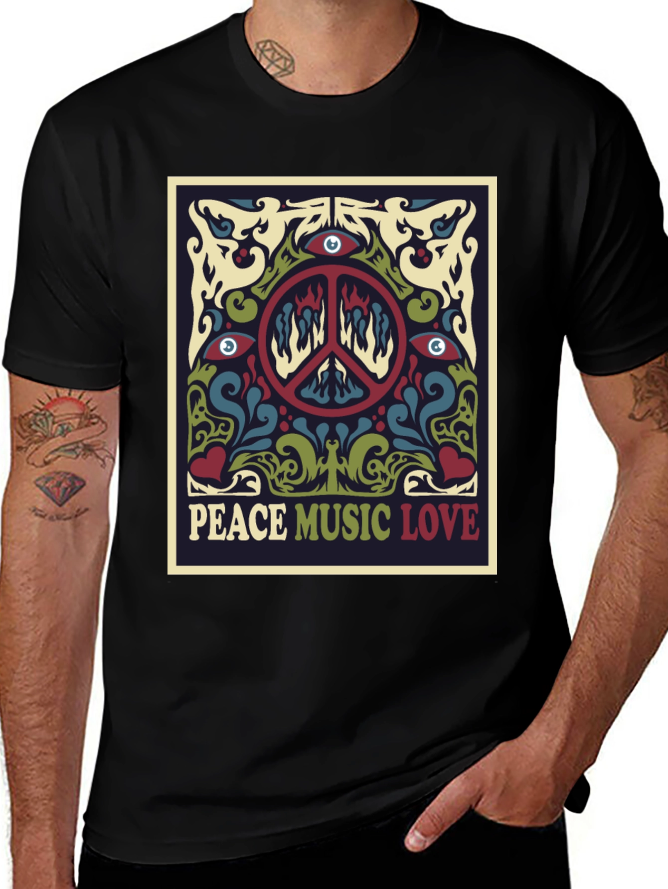 Variant 28 of Retro Peace Music Love Graphic Tee