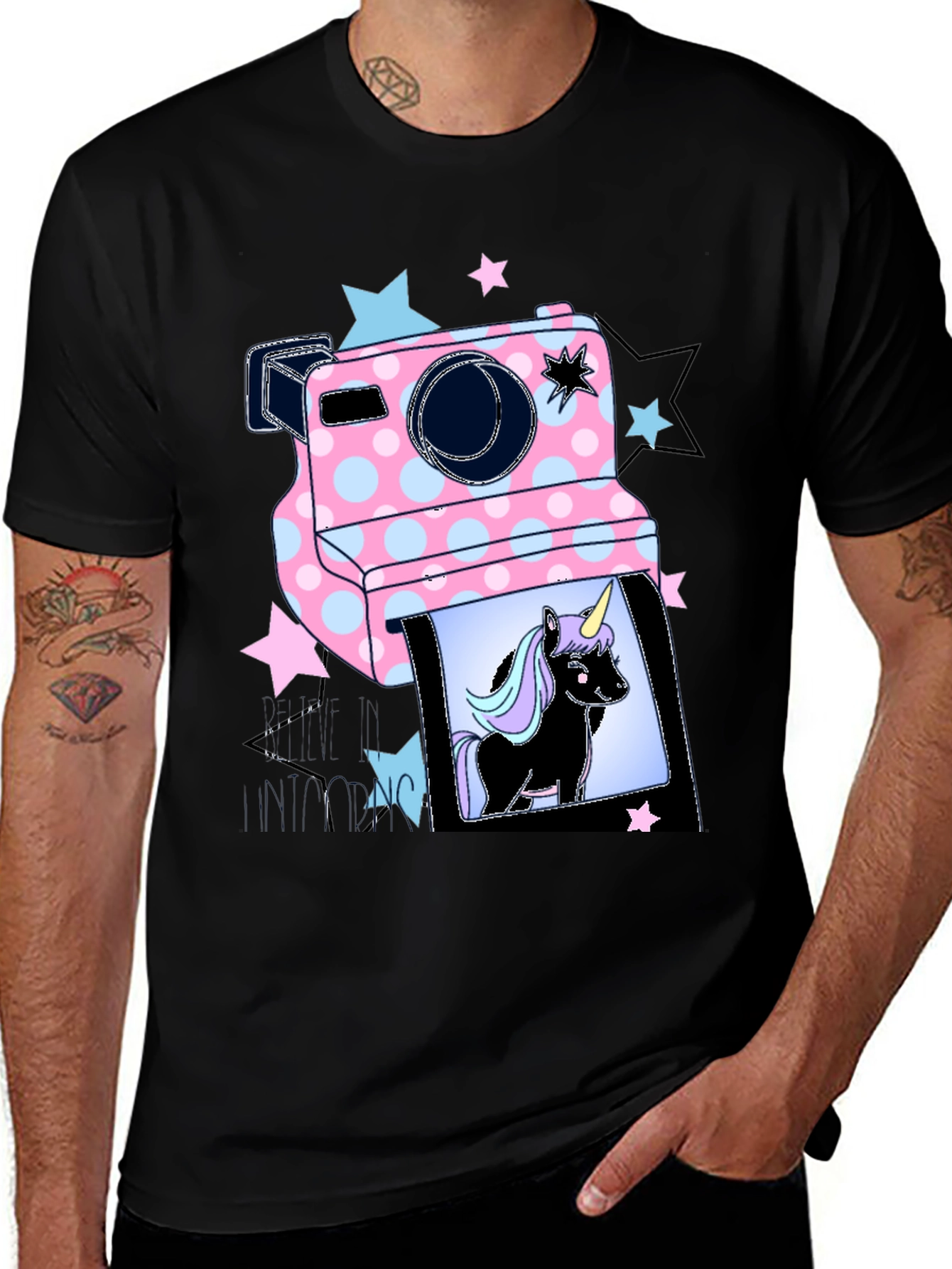 Variant 20 of Camera Unicorn Graphic Tee - Black
