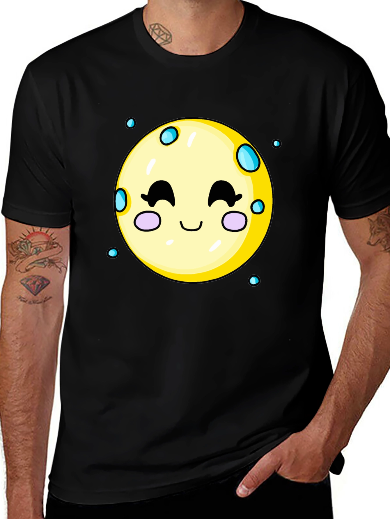 Variant 23 of Cute Moon Graphic Tee - Black Cotton T-Shirt