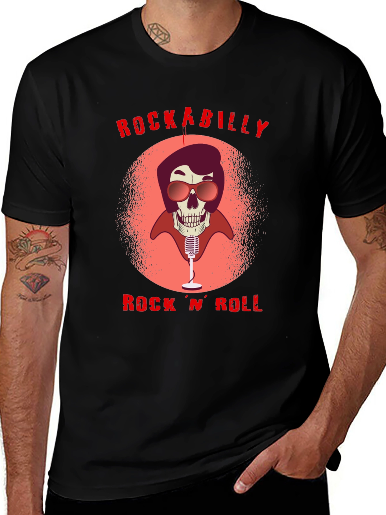 Variant 20 of Rockabilly Rock 'N' Roll Skull Graphic Tee
