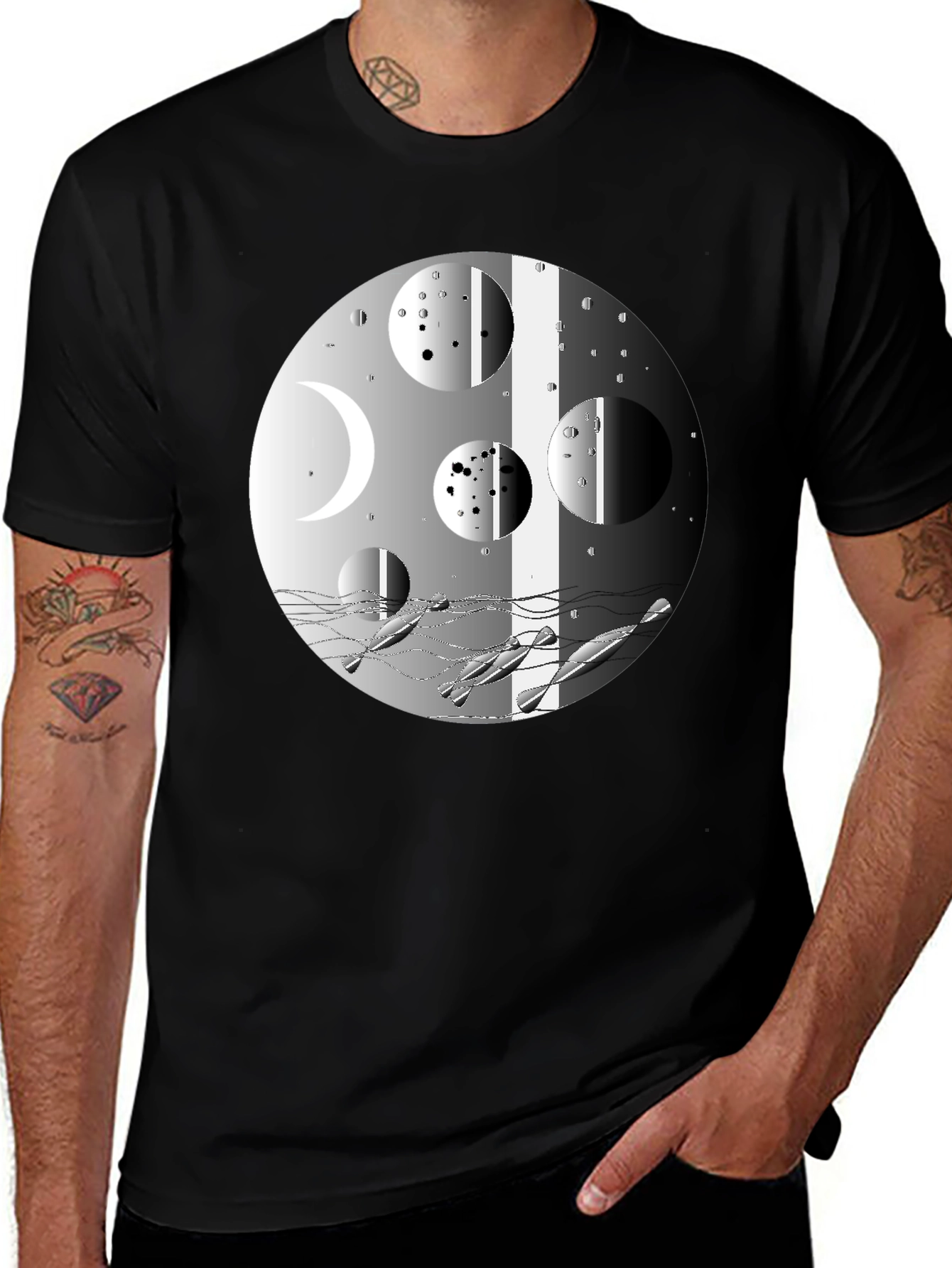 Variant 14 of Abstract Moon Phases Graphic Black T-Shirt