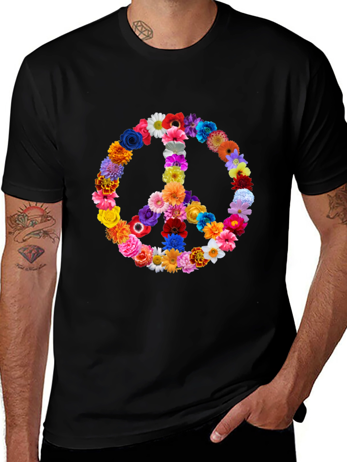 Variant 25 of Floral Peace Sign T-Shirt - Hippie Style