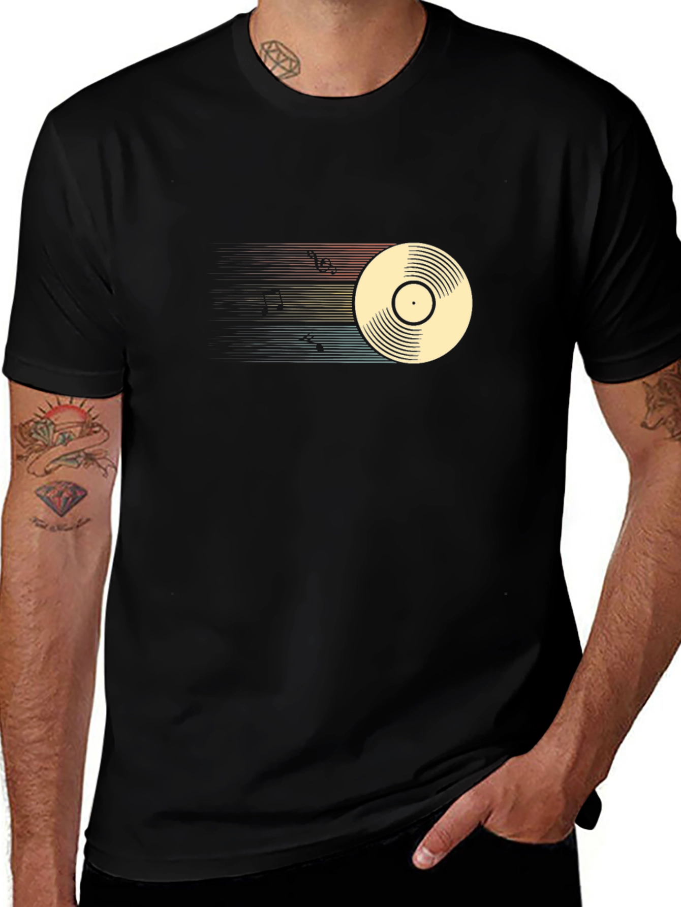 Variant 9 of Retro Vinyl Record Graphic Tee - Black