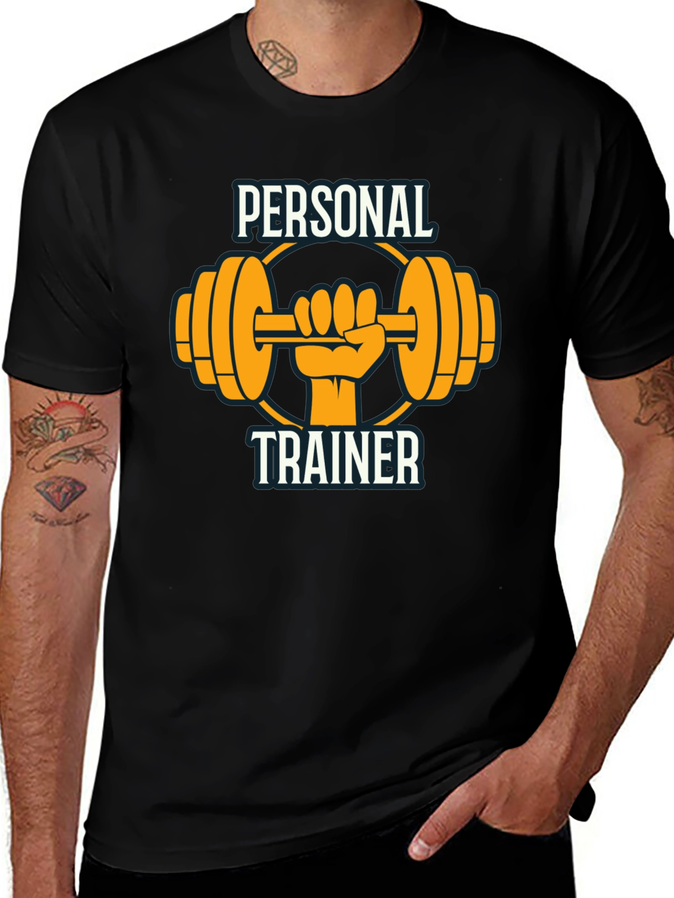 Variant 5 of Personal Trainer Graphic Tee - Black Cotton Gym Shirt