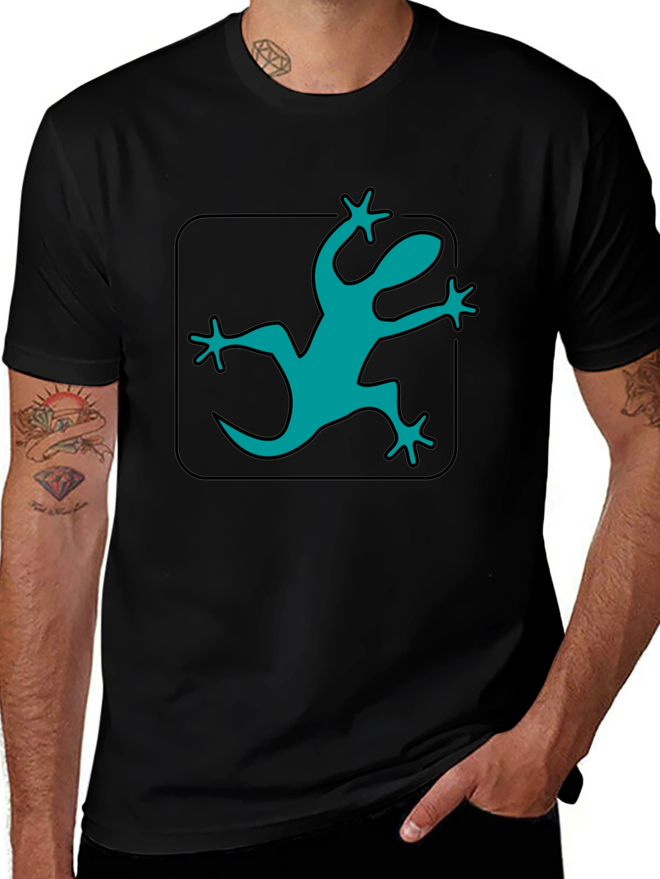 Teal Lizard Graphic Black T-Shirt