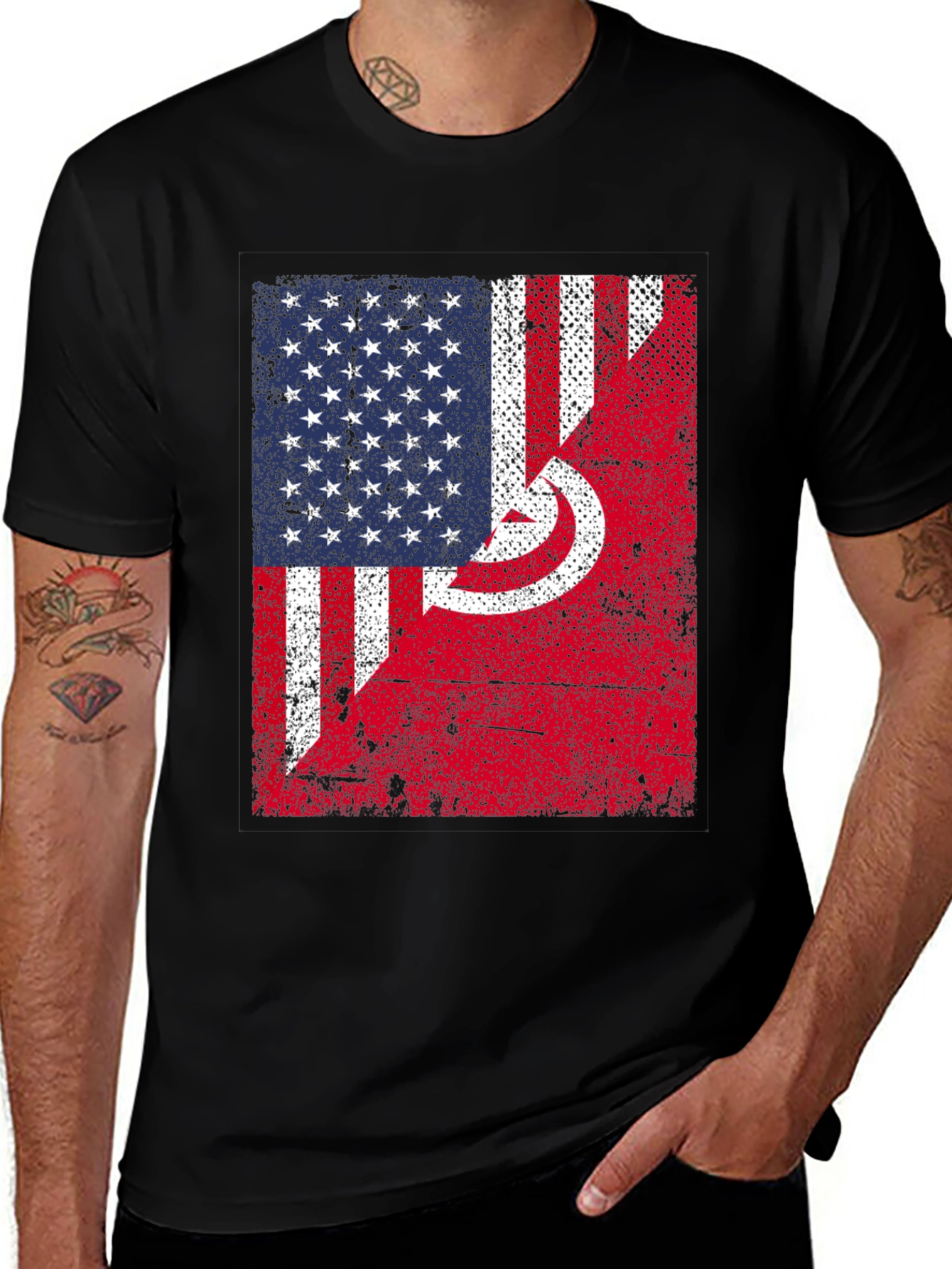USA Tunisia Flags Graphic T-Shirt
