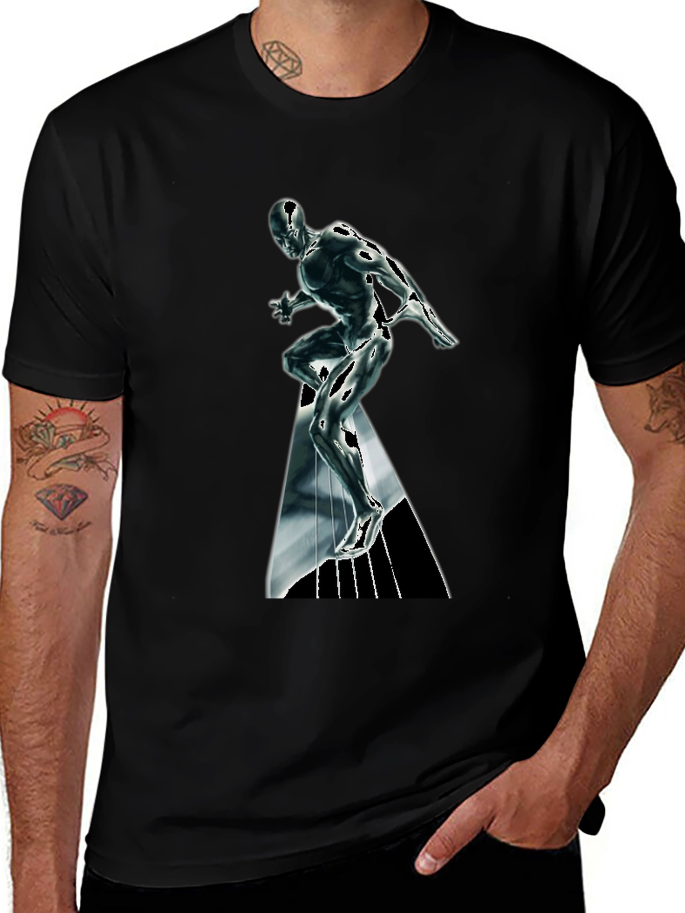 Silver Surfer Graphic T-Shirt - Black Cotton Tee