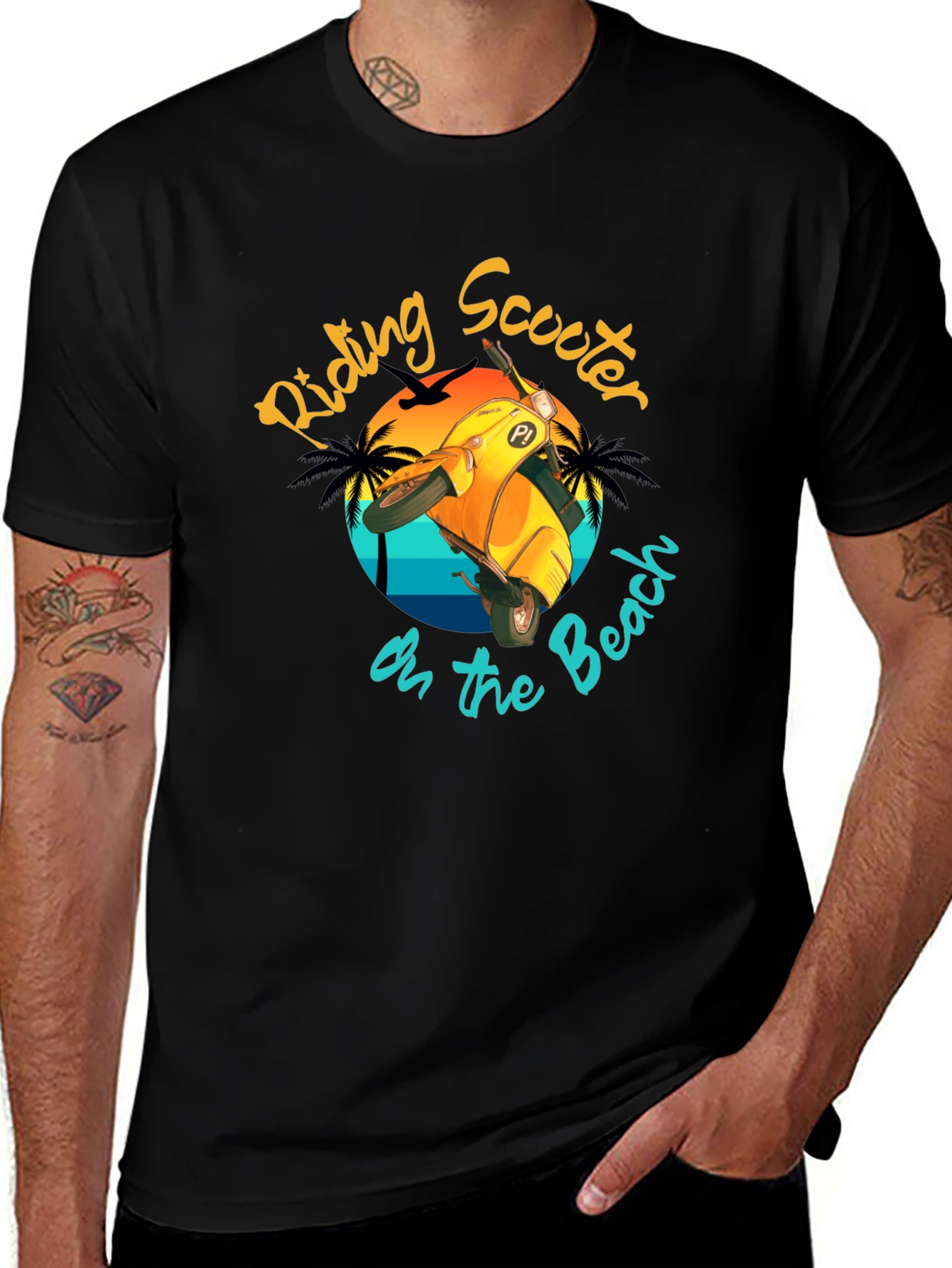 Variant 7 of Riding Scooter on the Beach T-Shirt