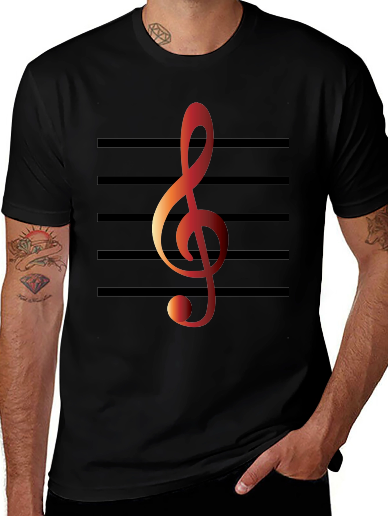 Variant 10 of Treble Clef Staff T-Shirt - Music Lover Tee