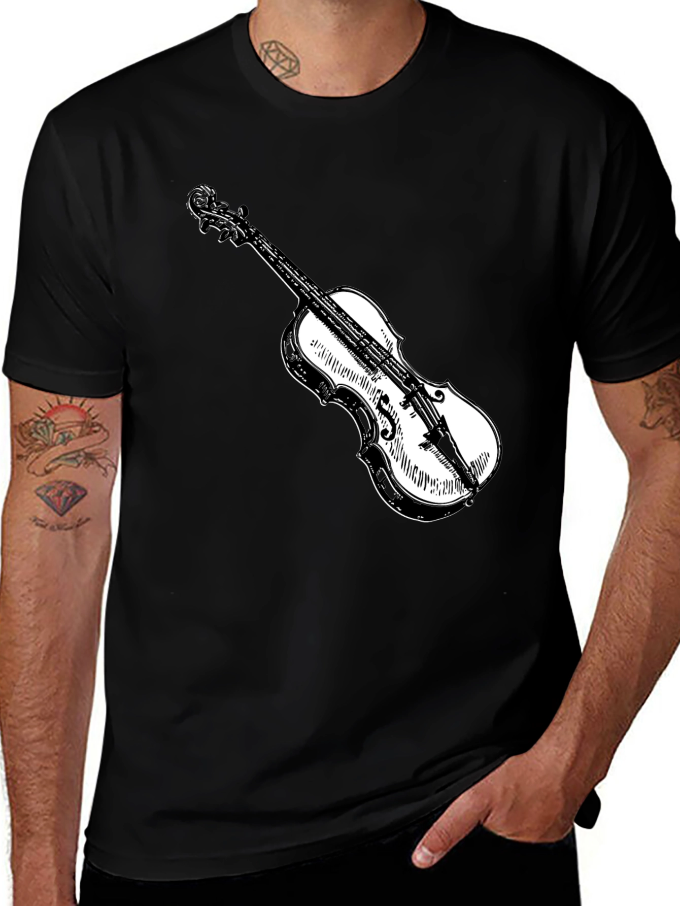 Variant 7 of Violin Graphic Tee - Classic Black Cotton T-Shirt