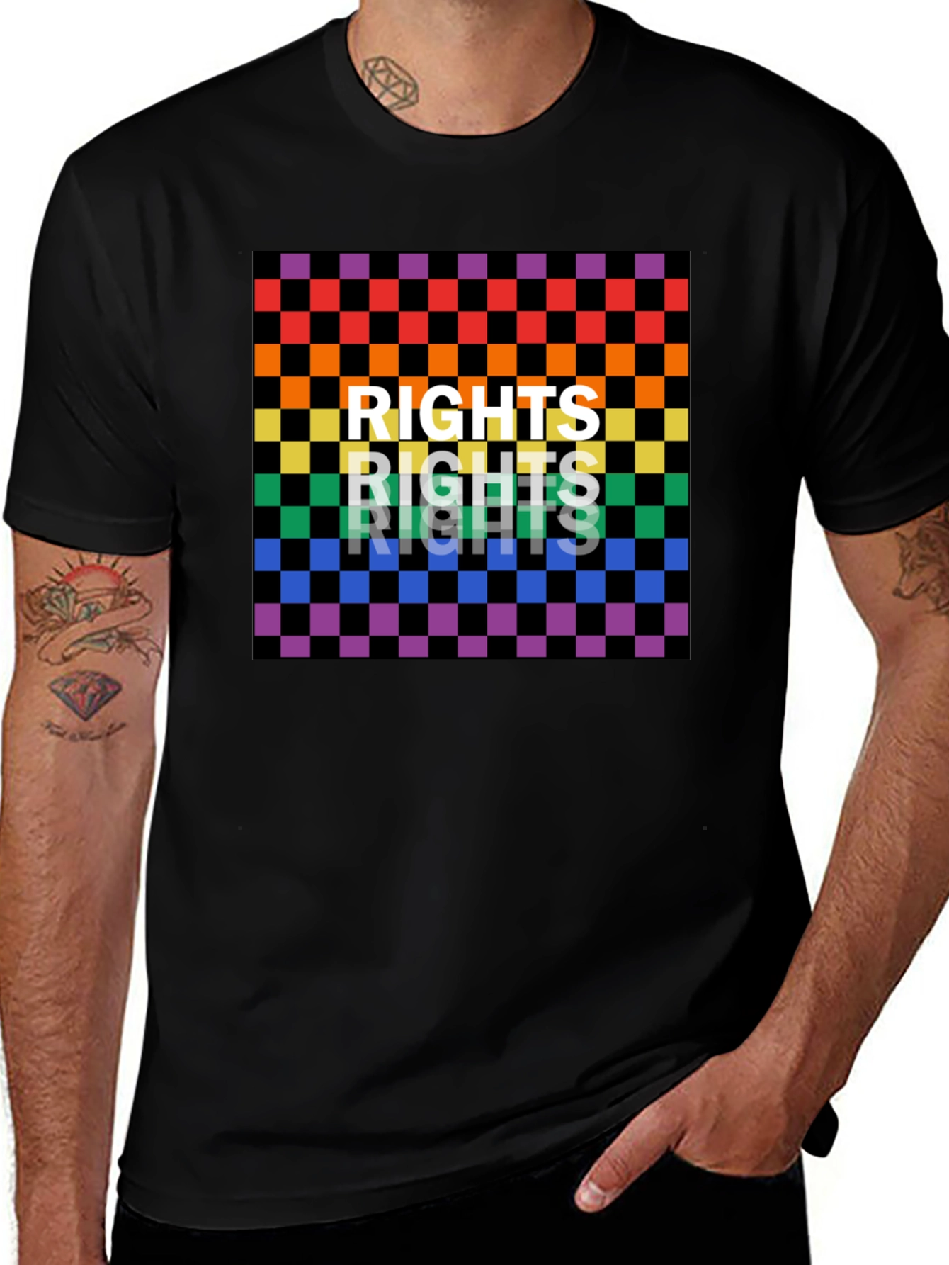 Black Rights Rainbow Checkered Graphic Tee main image