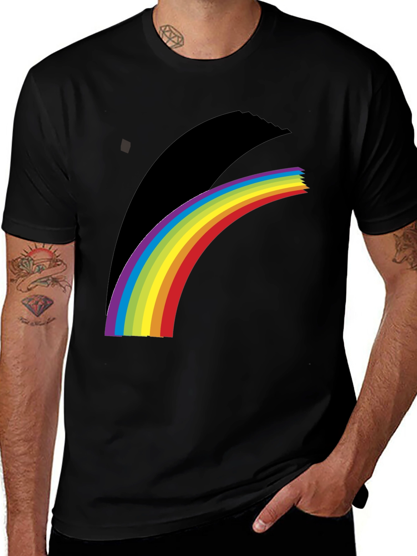 Black Rainbow Prism Graphic Tee - Soft Cotton Blend main image