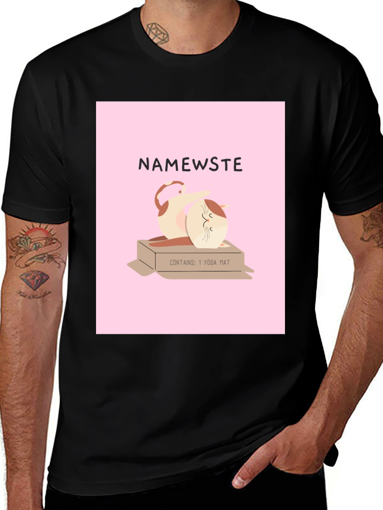 Black Namewste Cat Yoga T-Shirt main image