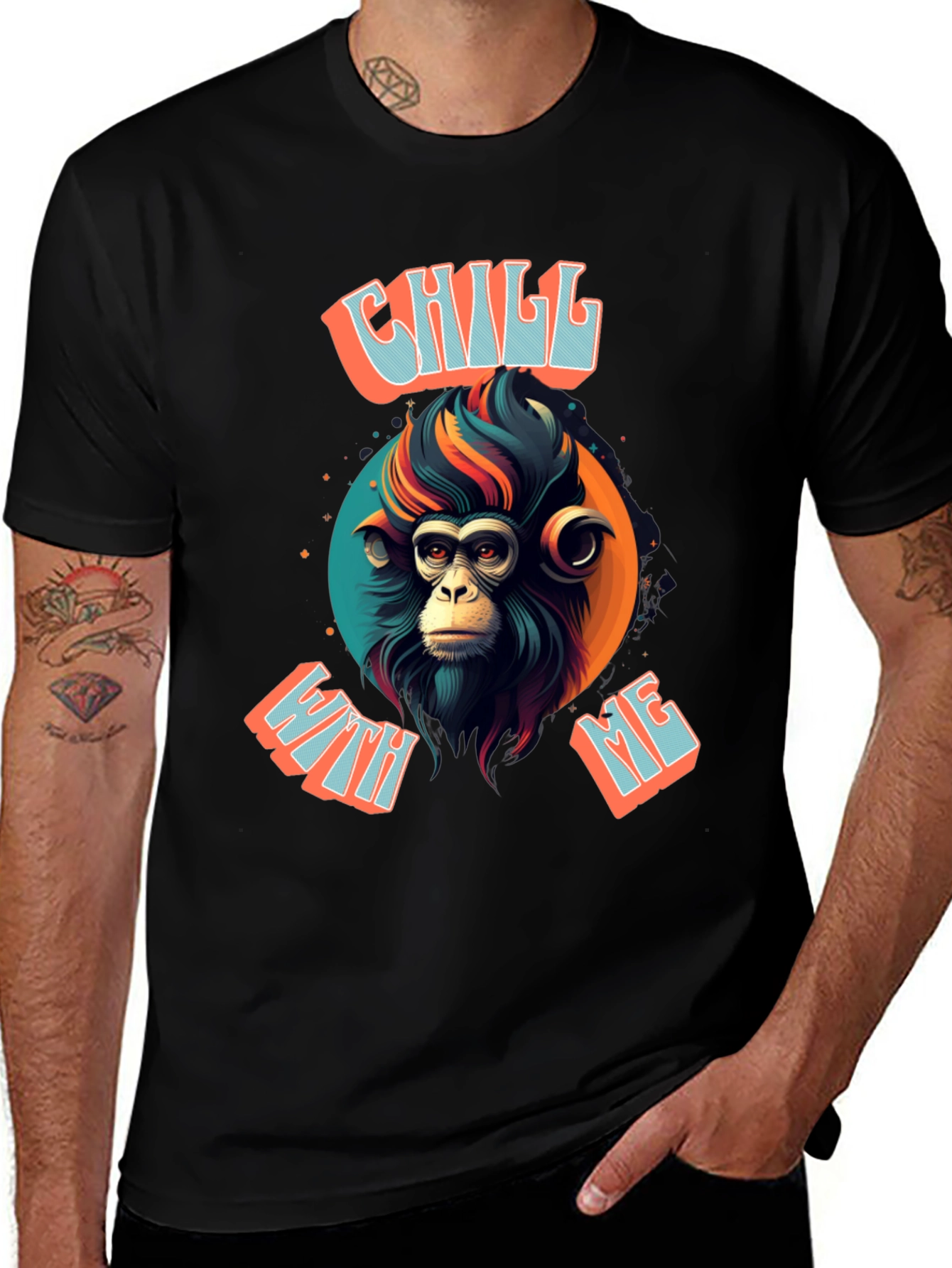 Variant 6 of Chill With Me Monkey Graphic Tee - Groovy Design