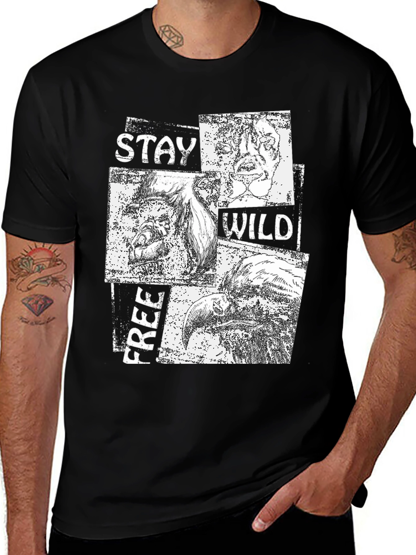 Variant 17 of Stay Wild Free Graphic Print Black T-Shirt