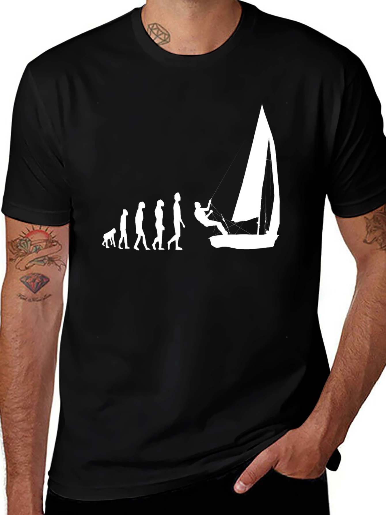 Variant 27 of Sailing Evolution T-Shirt - Black, Crew Neck, Short Sleeve