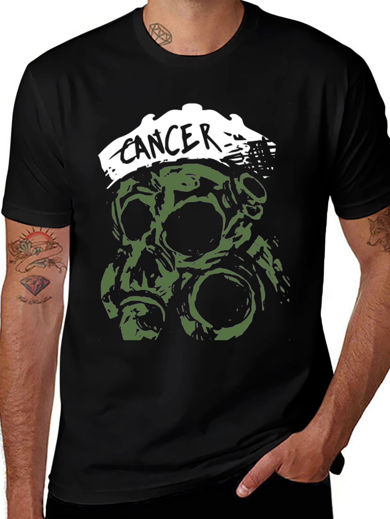 Black Cancer Band T-Shirt - Skull & Gas Mask Graphic main image