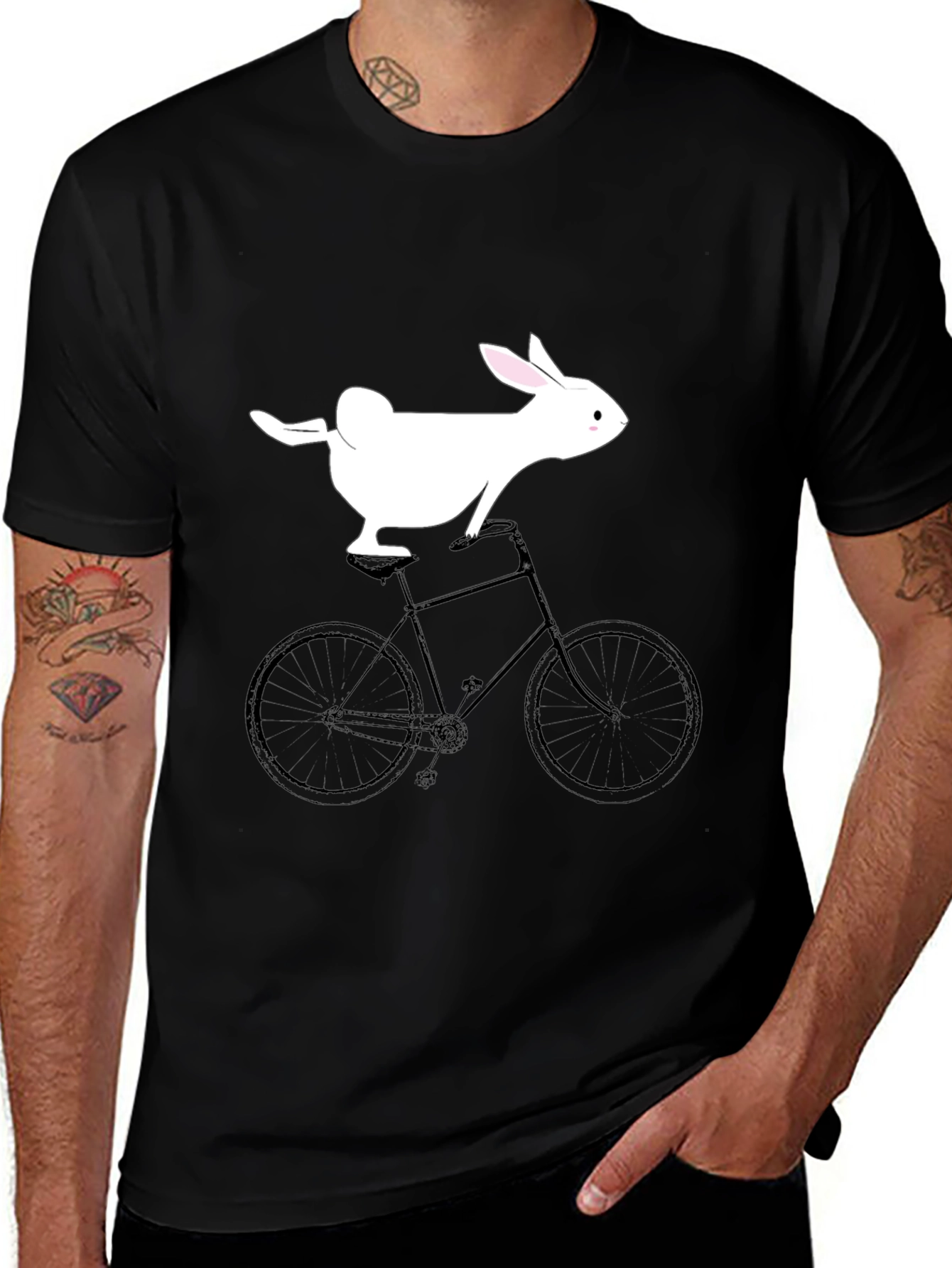 Variant 6 of Bunny on Bike Graphic Tee - Stylish Black T-Shirt