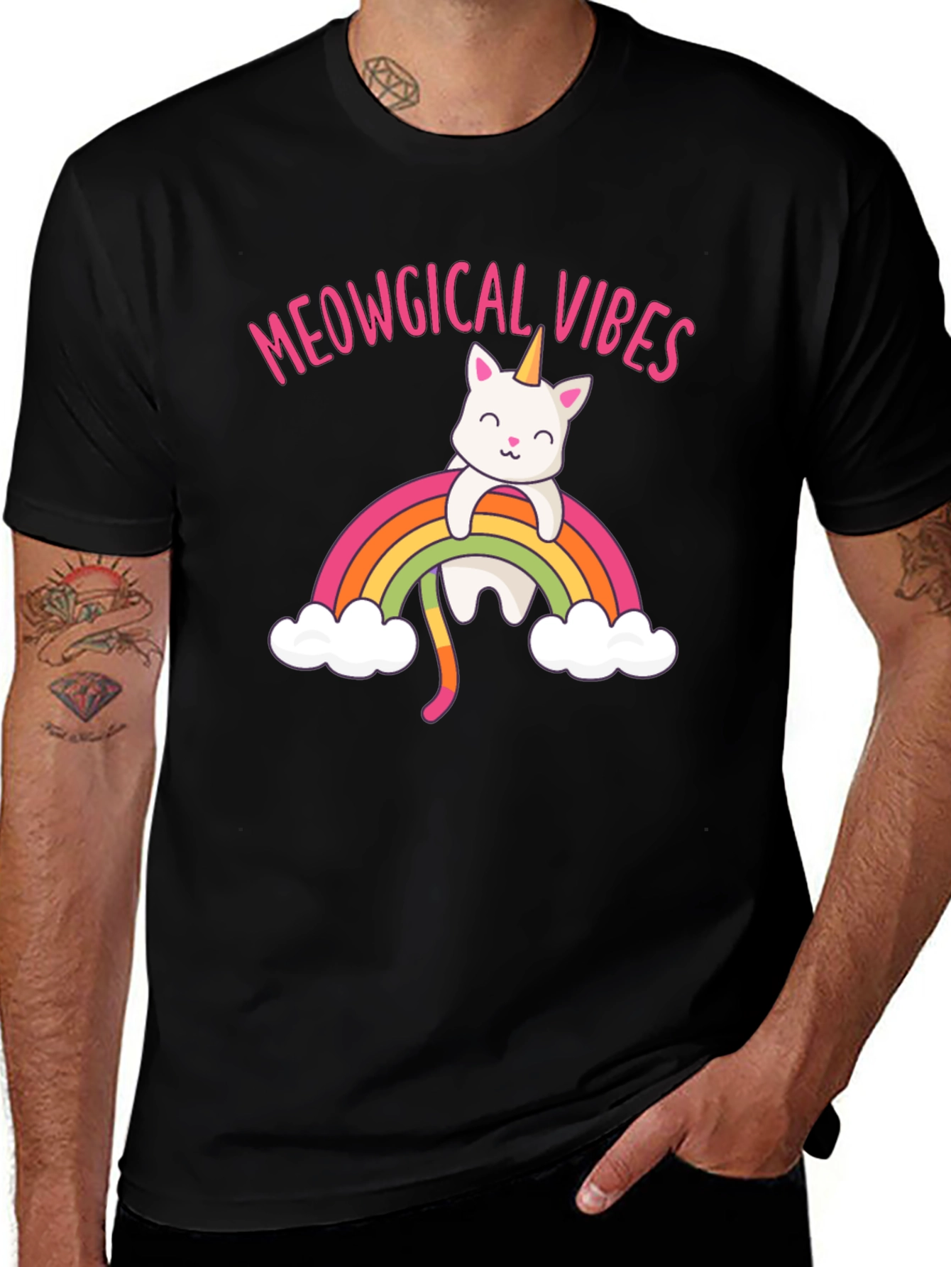 Variant 23 of Meowgical Vibes T-Shirt: Cat Unicorn Rainbow Tee