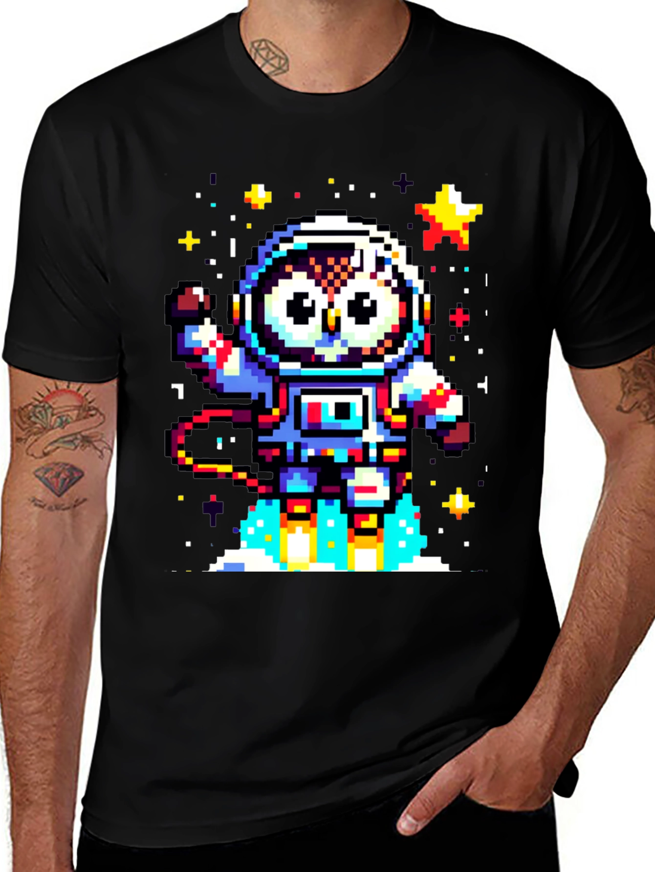 Variant 21 of Pixel Owl Astronaut Black T-Shirt