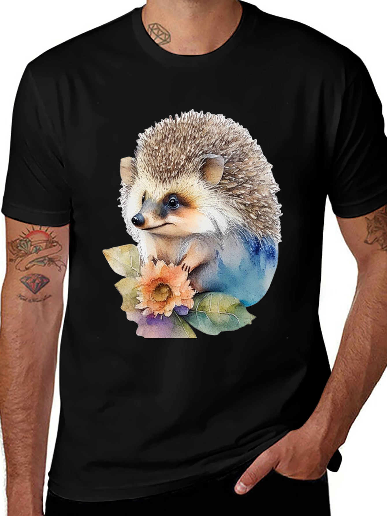 Variant 13 of Hedgehog Watercolor Graphic Tee - Cute Animal Shirt