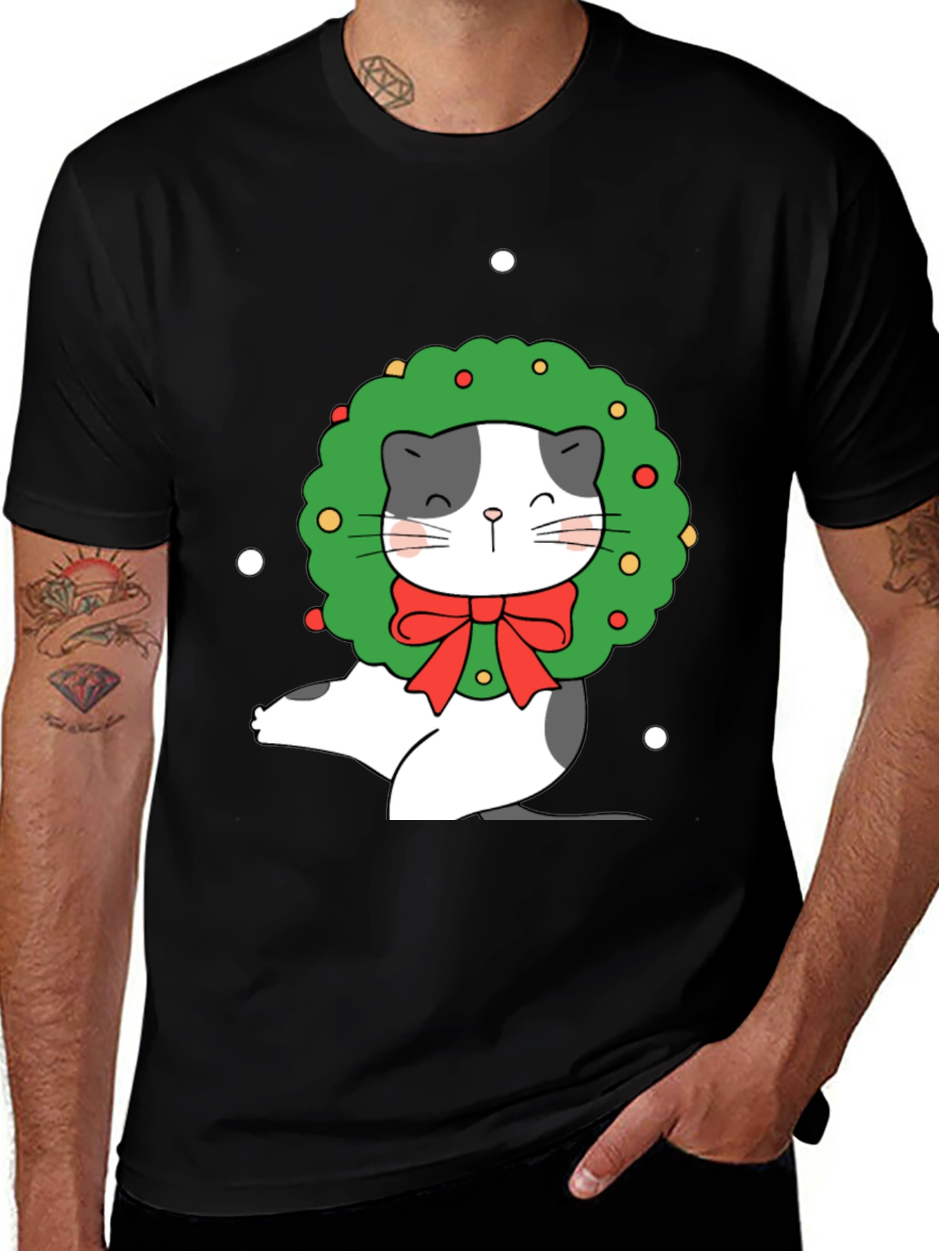Variant 20 of Festive Cat Wreath Graphic Tee - Holiday Cheer!