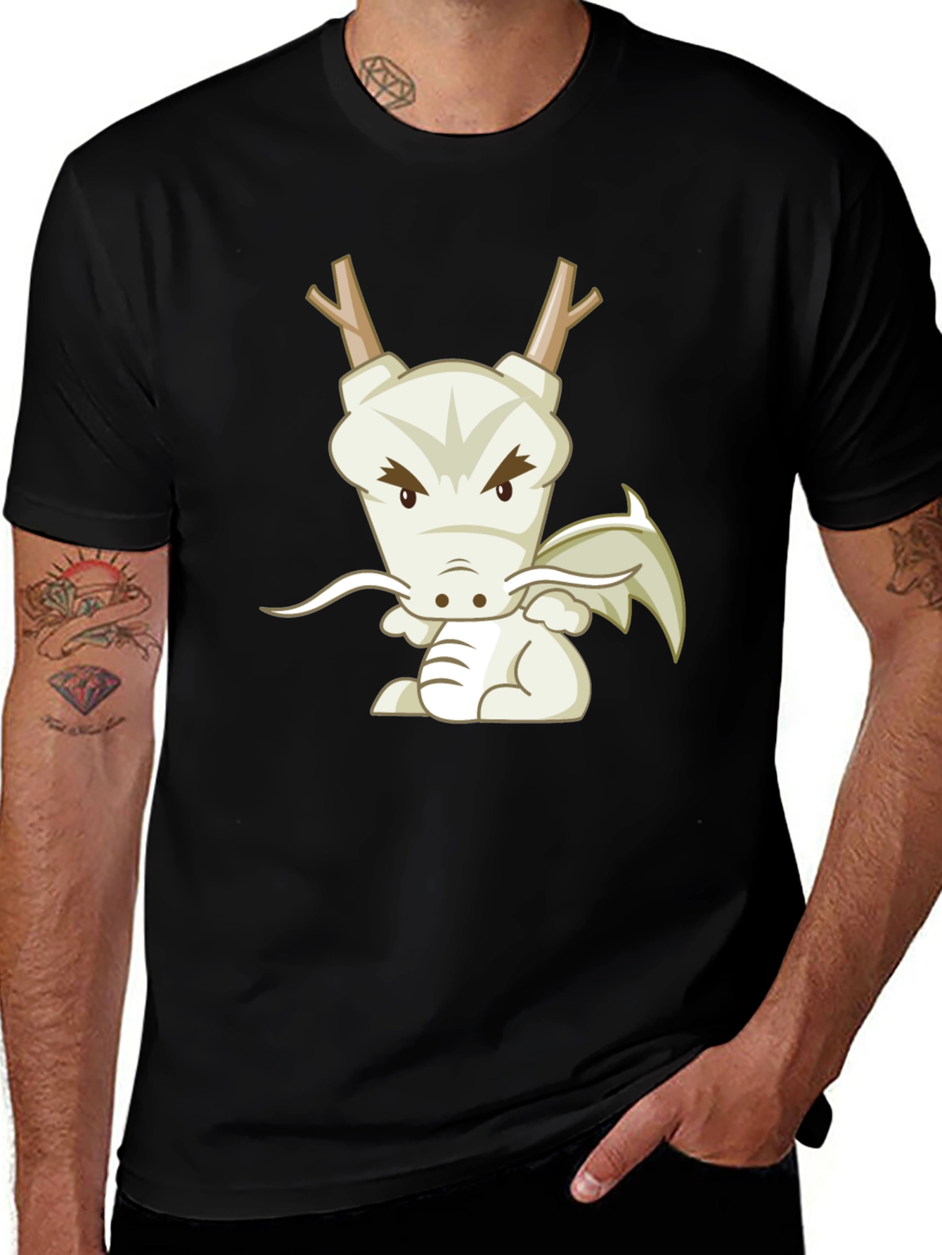 Variant 8 of Cartoon Dragon Graphic Tee - Black Cotton T-Shirt