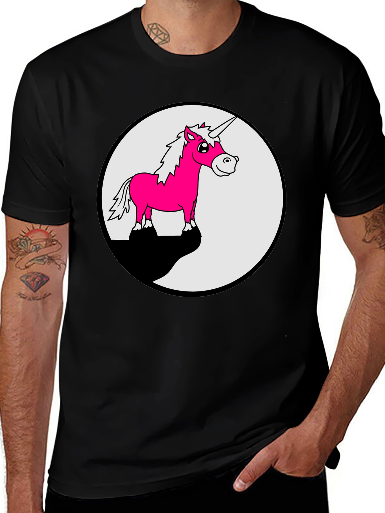 Variant 21 of Unicorn Yin Yang Graphic Tee - Black Cotton Blend