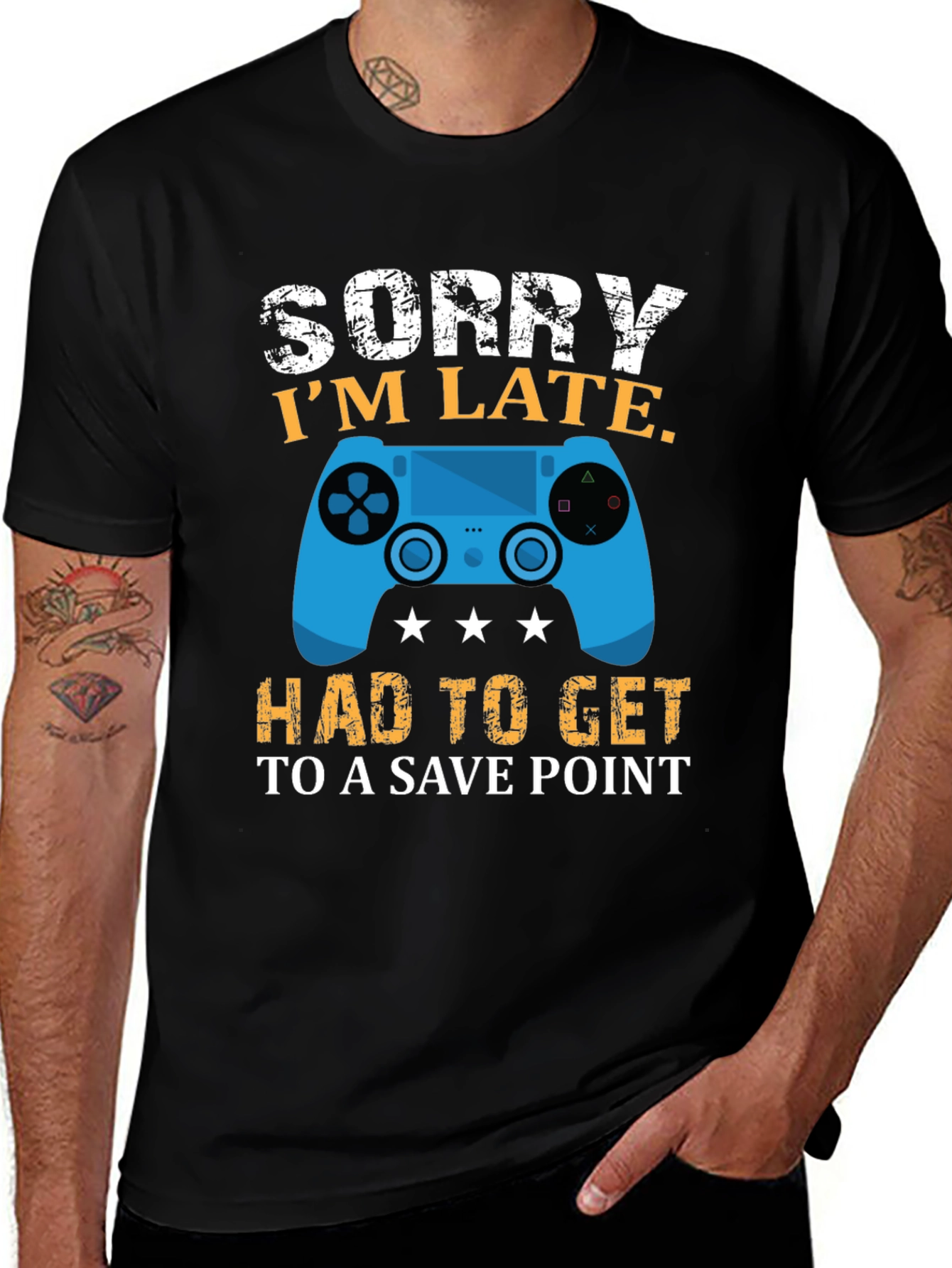 Variant 23 of Gamer T-Shirt - Sorry I'm Late Save Point Black Cotton Tee