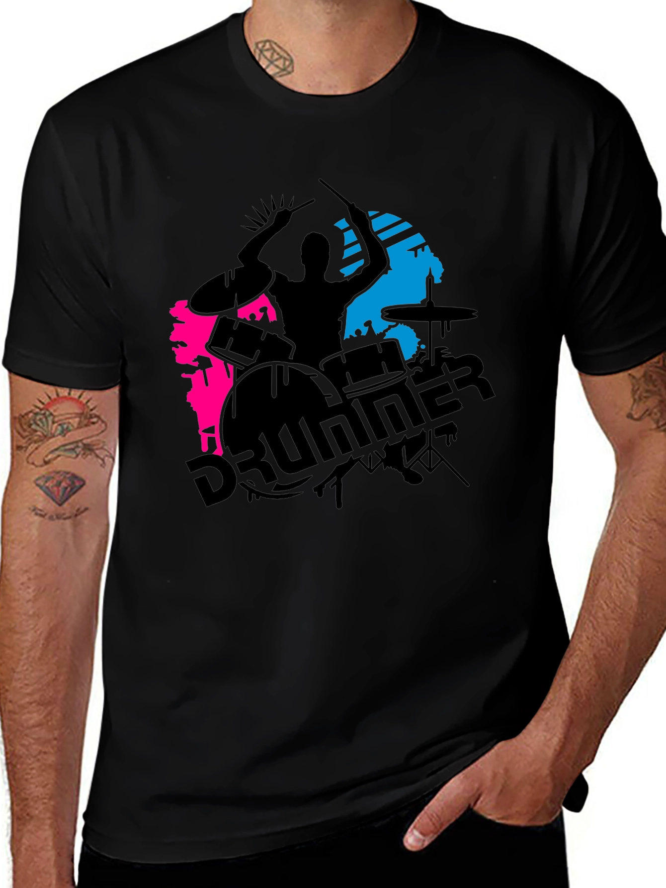 Variant 21 of Drummer Graphic Black T-Shirt