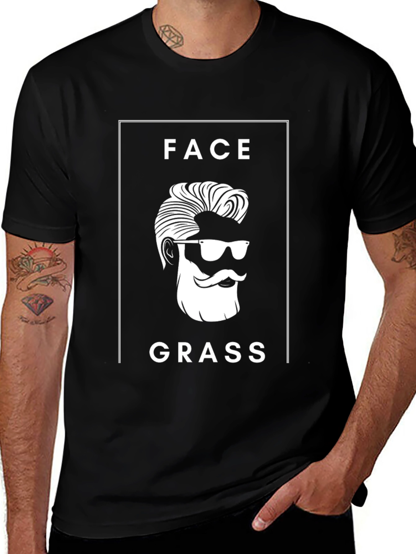 Variant 11 of Face Grass Funny Graphic Black T-Shirt