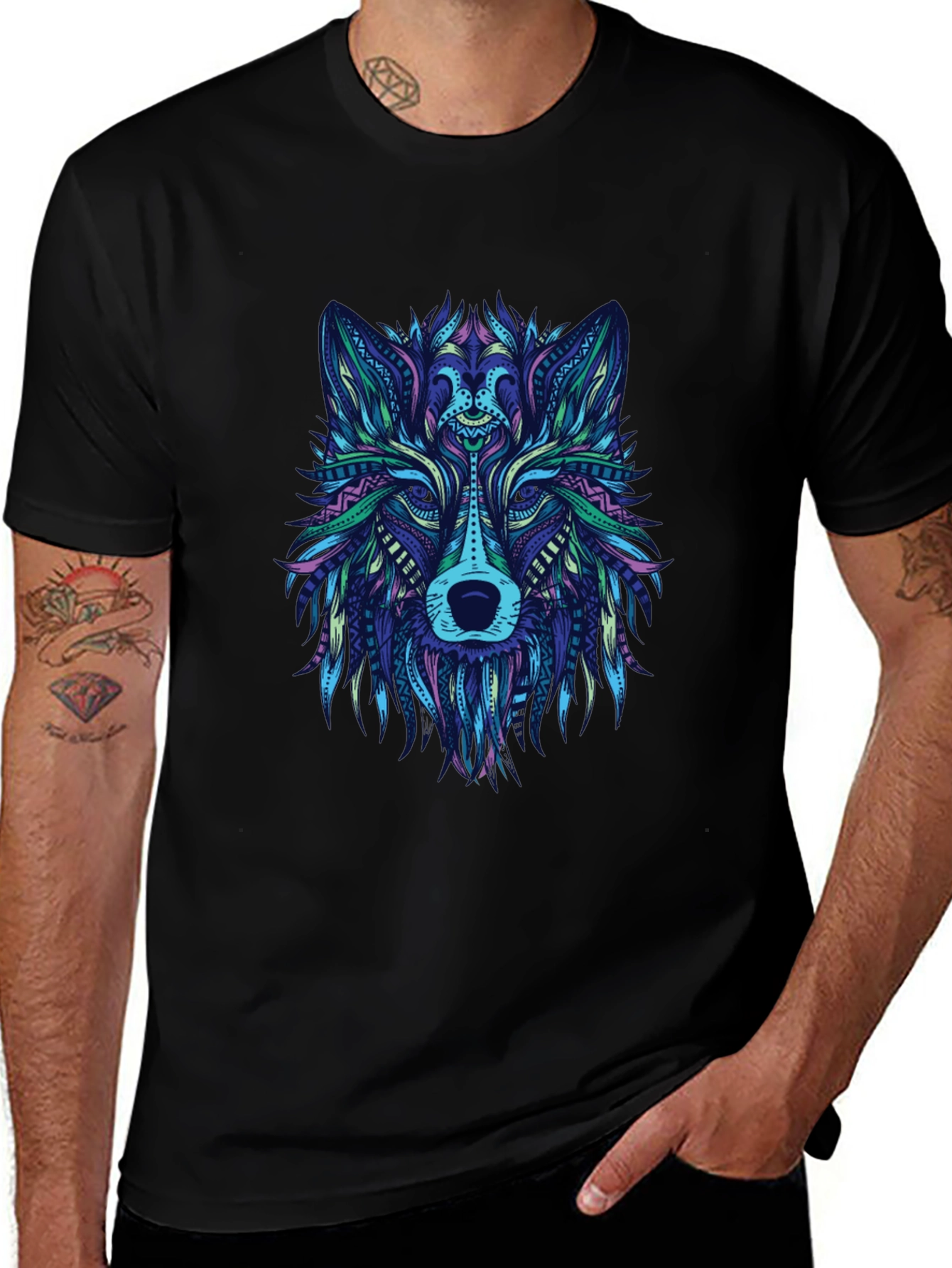 Variant 3 of Wolf Graphic Print Black T-Shirt