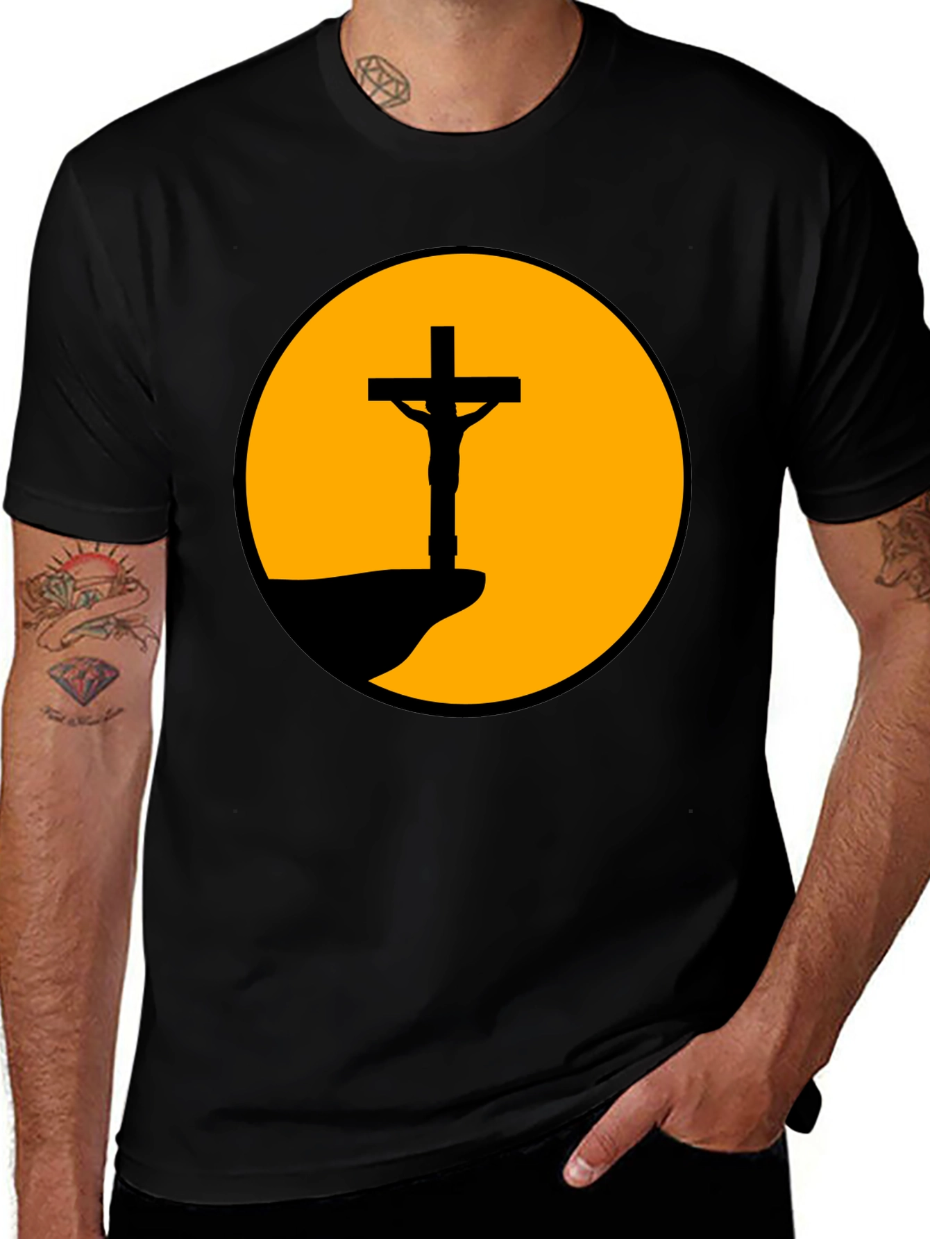 Variant 7 of Sunset Crucifixion Graphic Tee - Bold Statement Shirt