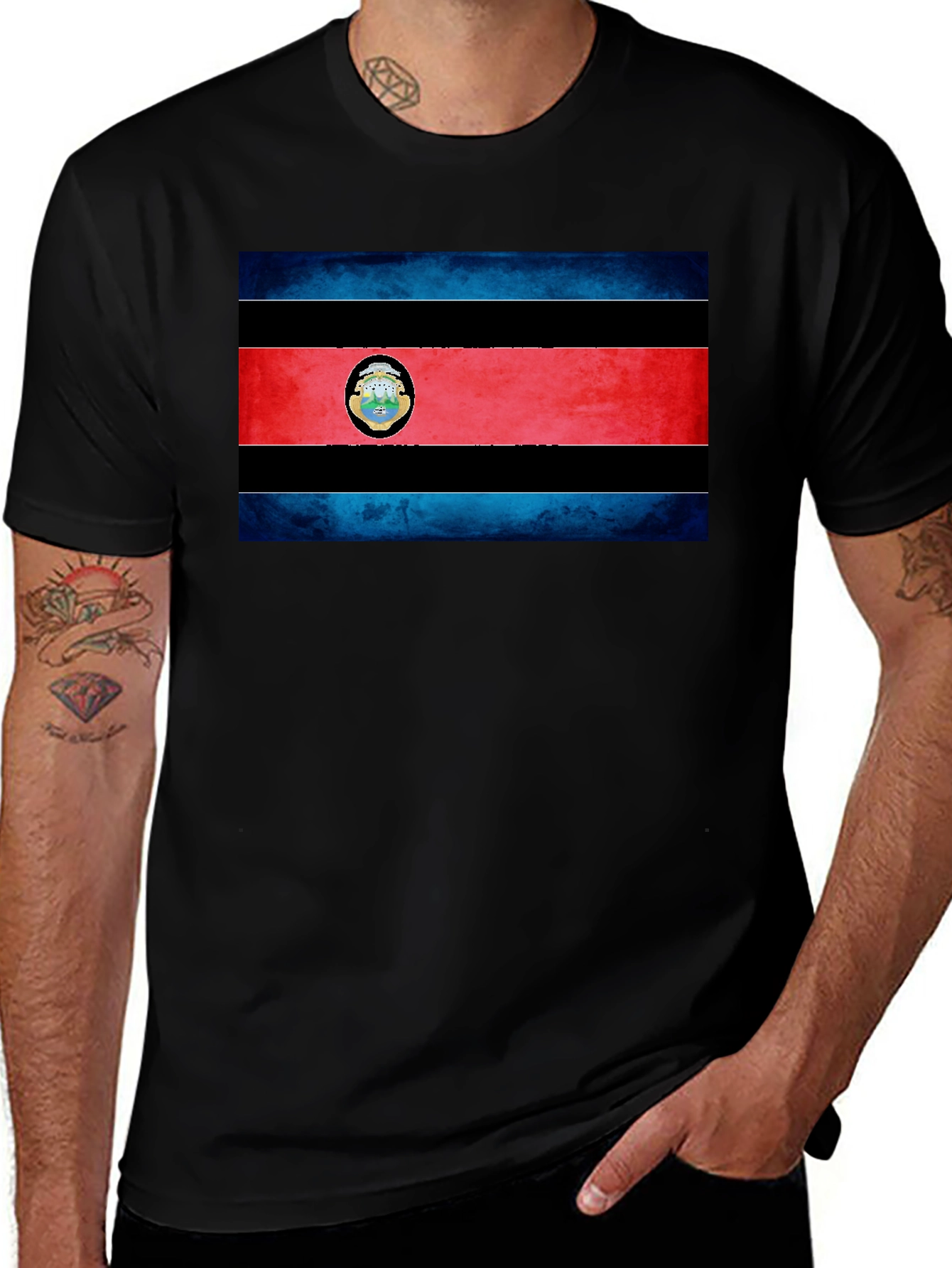 Variant 5 of Costa Rica Flag T-Shirt - Black Cotton Tee