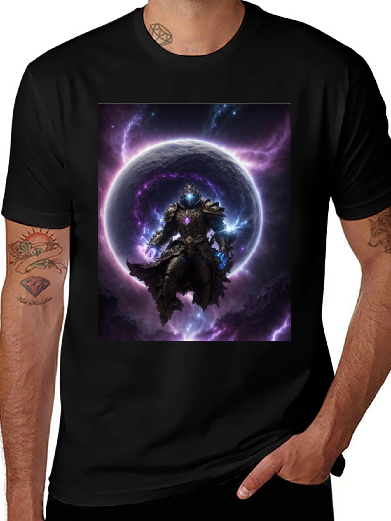 Variant 3 of Cosmic Knight Graphic Tee - Premium Black T-Shirt