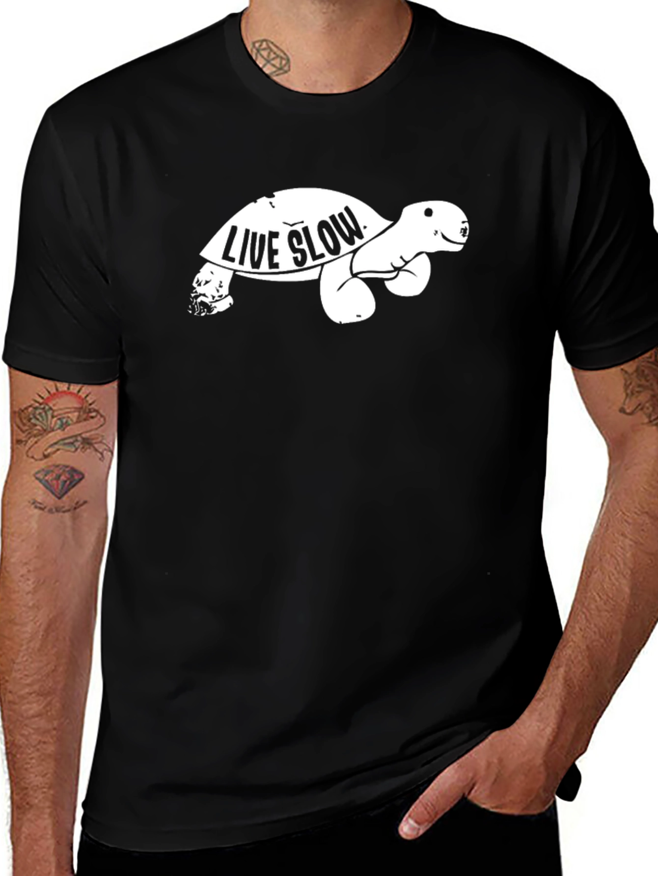 Variant 7 of Live Slow Turtle Graphic Tee - Unisex Black T-Shirt