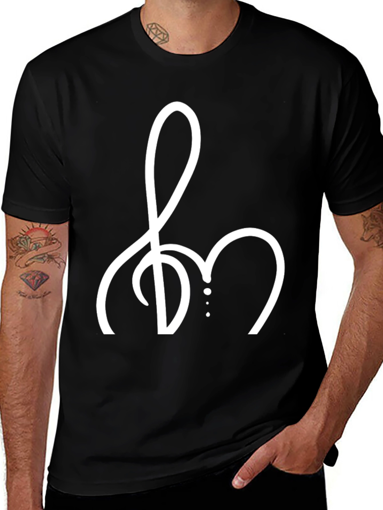 Variant 13 of Elegant Treble Clef Heart Graphic Tee - Black