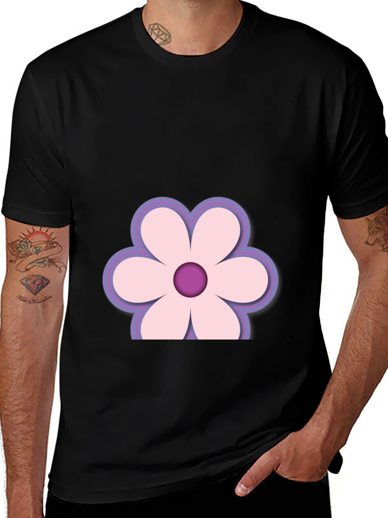 Variant 22 of Black T-Shirt with Flower Design
