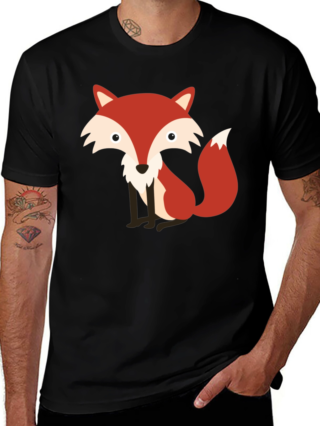 Variant 25 of Cute Fox Graphic Print Black T-Shirt
