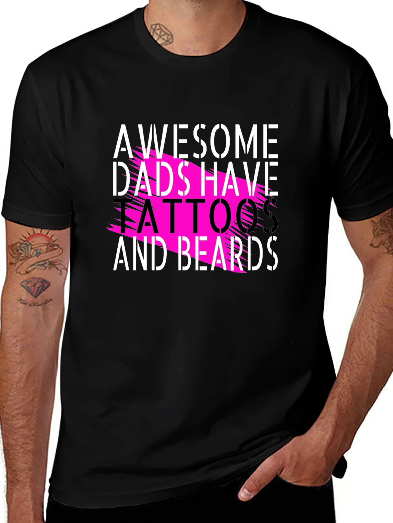 Awesome Dads Tattoos & Beards Black Tee