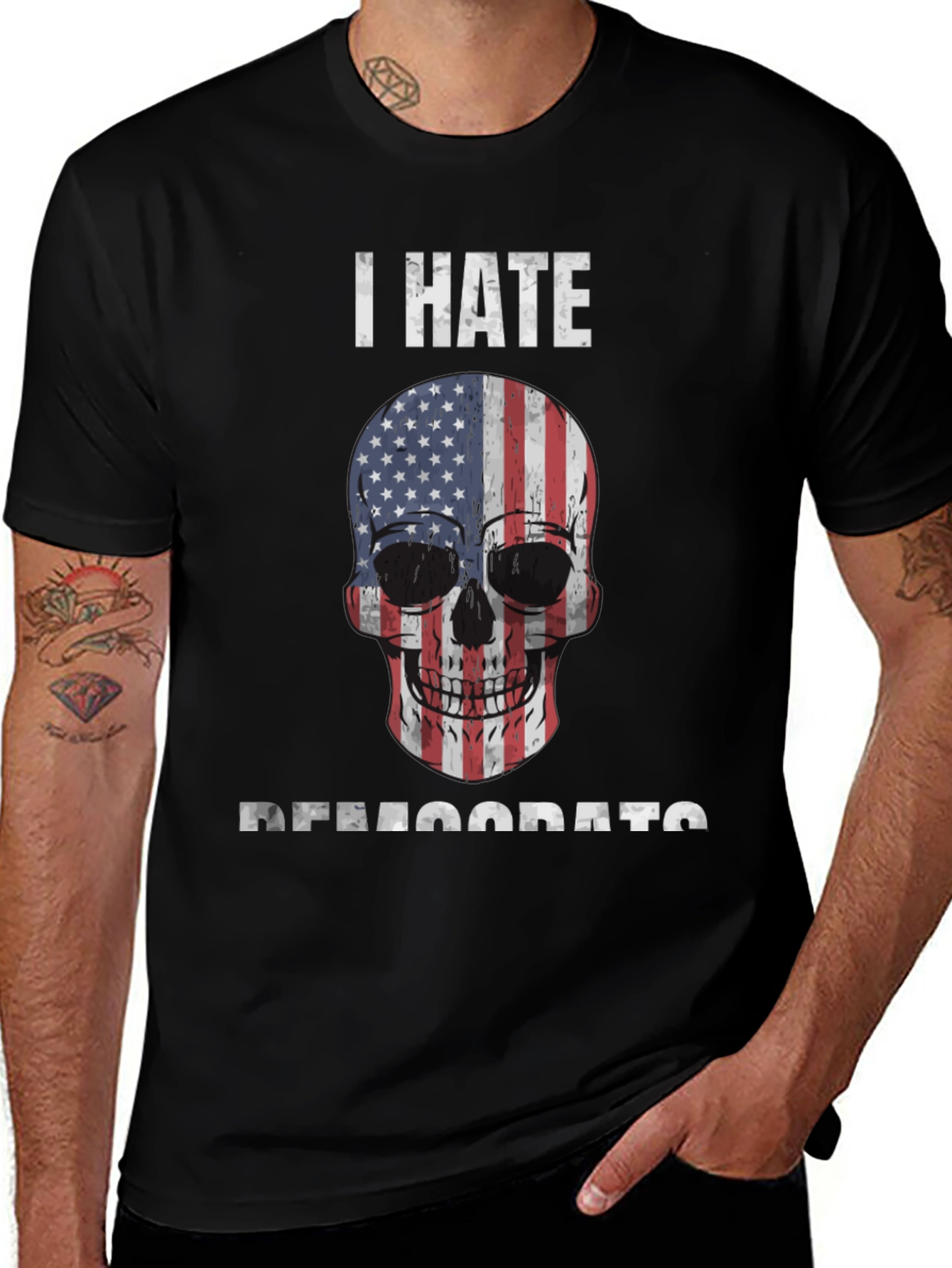 Variant 2 of I Hate Democrats American Flag Skull T-Shirt