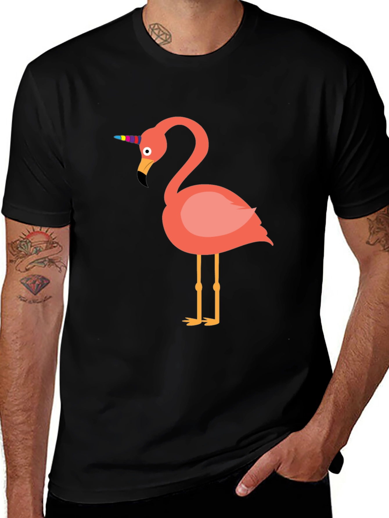 Variant 5 of Unicorn Flamingo Graphic Tee - Trendy Black T-Shirt